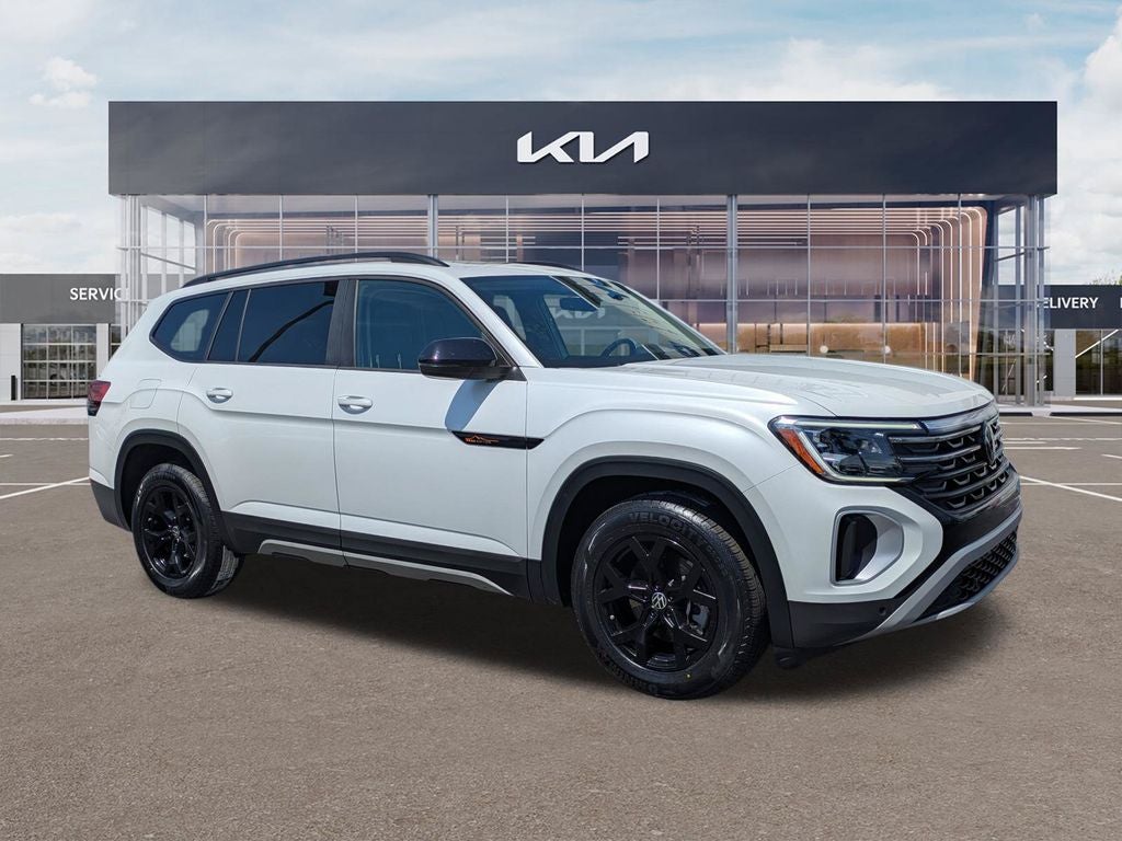 2024 Volkswagen Atlas 2.0T Peak Edition SEL in Opal White — front three-quarter view