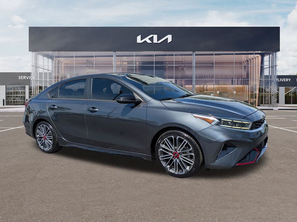 2023 Kia Forte GT in Gravity Gray — front three-quarter view
