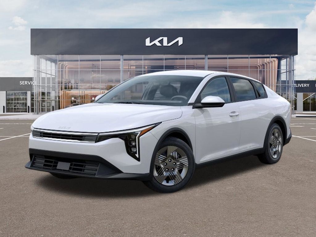 2026 Kia K4 LX in Snow White Pearl — front three-quarter view