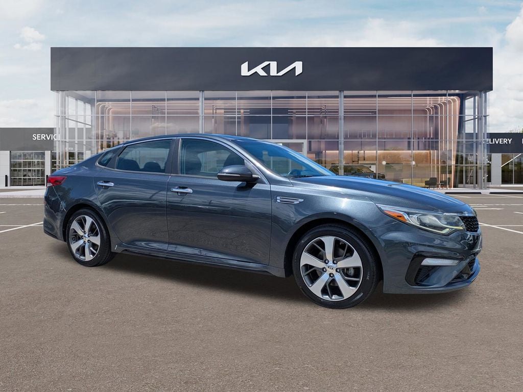2020 Kia Optima S in Gravity Gray — front three-quarter view