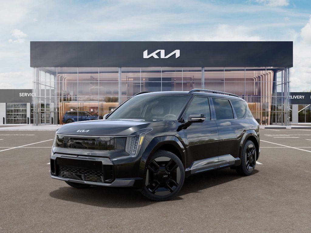 2026 Kia EV9 GT-Line in Ebony Black — front three-quarter view