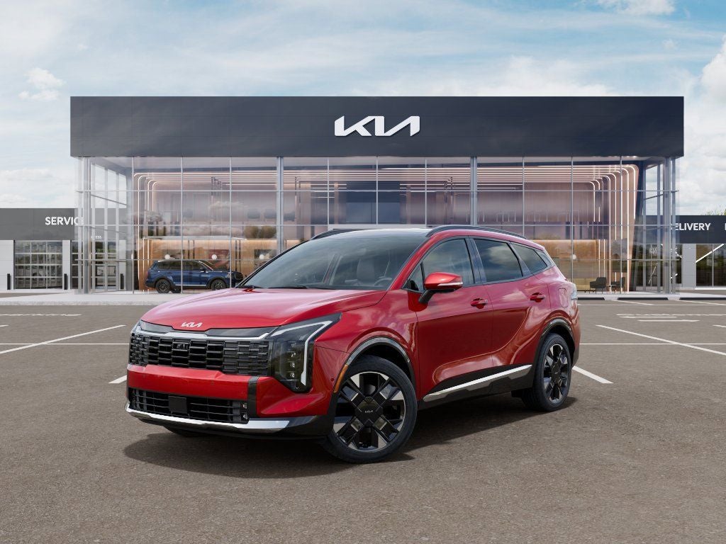2026 Kia Sportage SX-Prestige in Runway Red — front three-quarter view