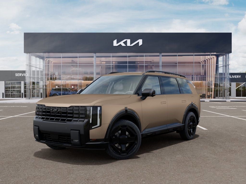 2027 Kia Telluride X-Line SX-Prestige in Terrain Brown Matte — front three-quarter view