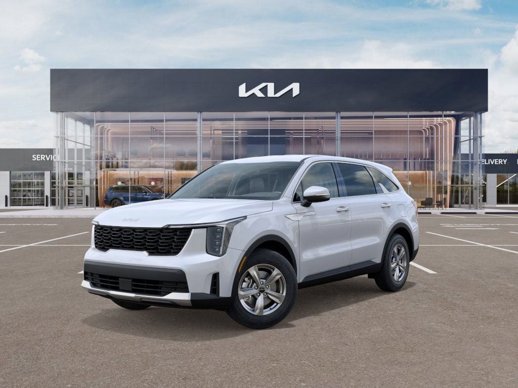 2026 Kia Sorento LX in Glacial White Pearl — front three-quarter view