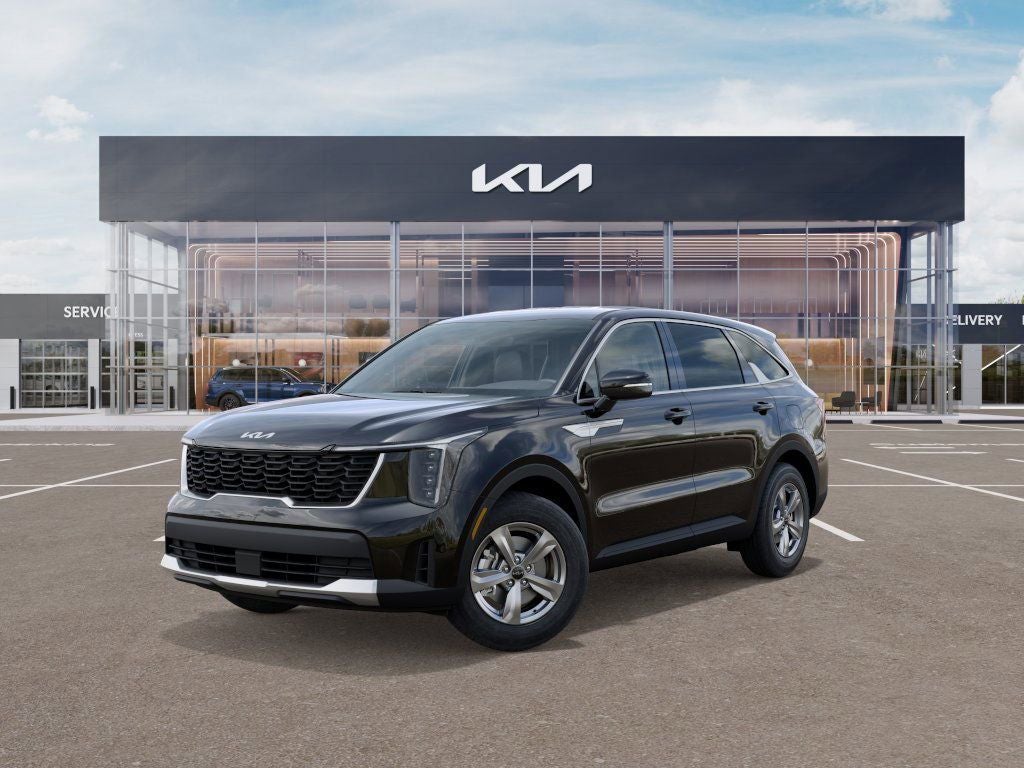 2026 Kia Sorento LX in Ebony Black — front three-quarter view