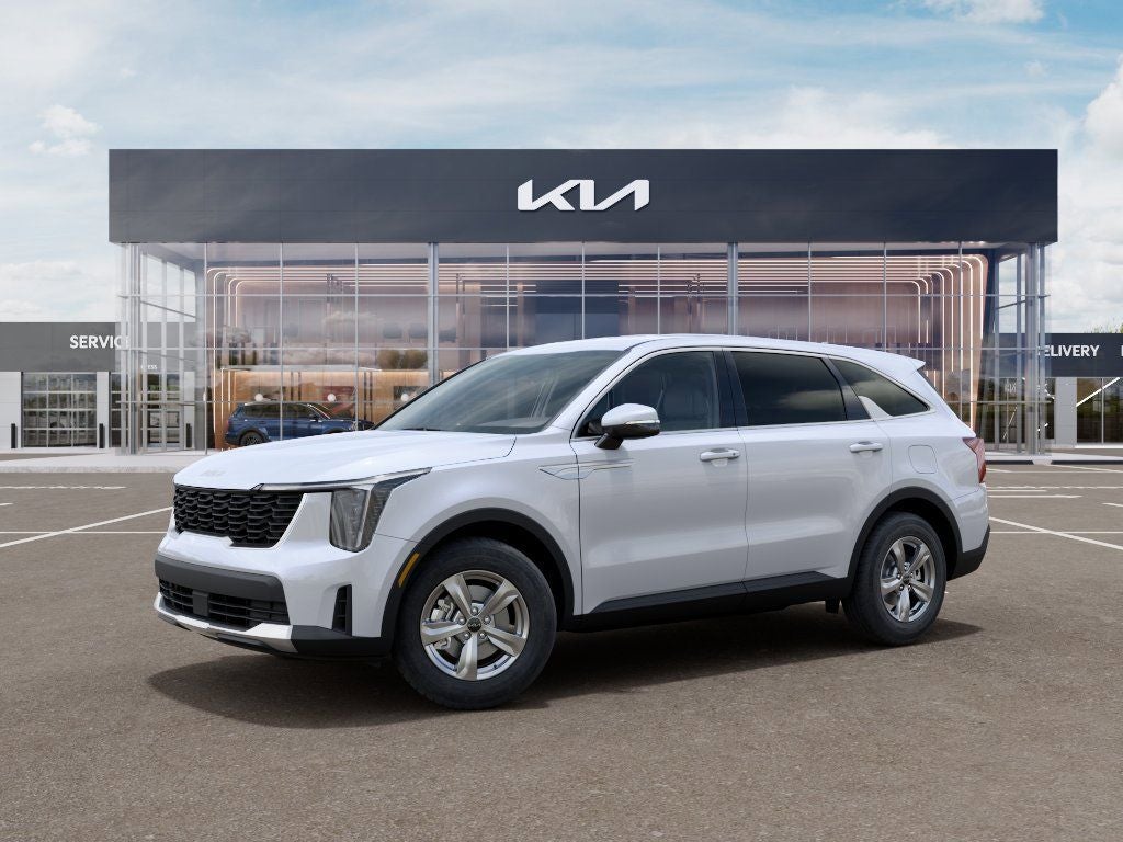 2026 Kia Sorento LX in Glacial White Pearl — front three-quarter view