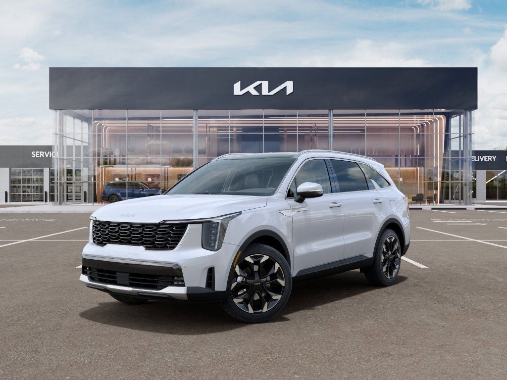 2026 Kia Sorento EX in Glacial White Pearl — front three-quarter view