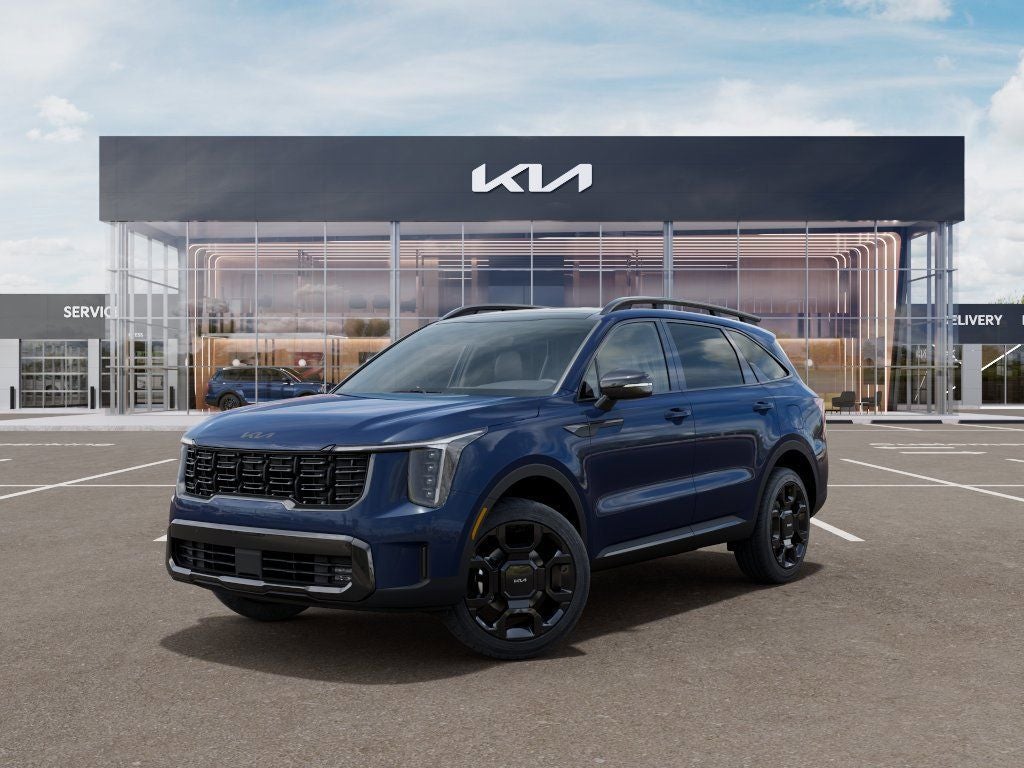 2026 Kia Sorento X-Line EX in Midnight Lake Blue — front three-quarter view