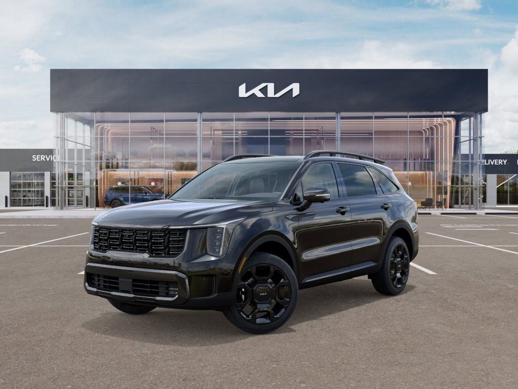 2026 Kia Sorento X-Line SX Prestige in Ebony Black — front three-quarter view