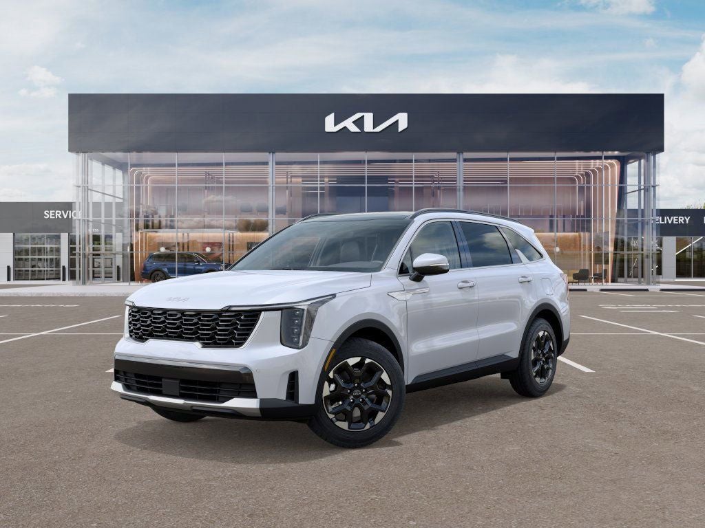 2026 Kia Sorento S in Glacial White Pearl — front three-quarter view