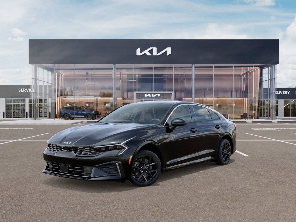 2026 Kia K5 LXS in Aurora Black Pearl — front three-quarter view