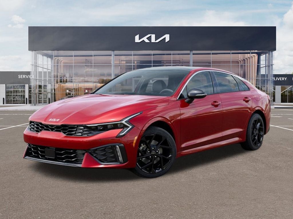 2026 Kia K5 GT-Line in Runway Red — front three-quarter view
