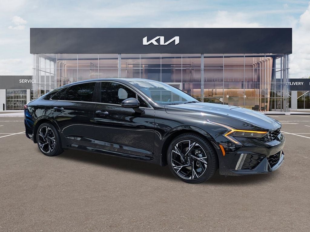 2025 Kia K5 GT-Line in Aurora Black Pearl — front three-quarter view
