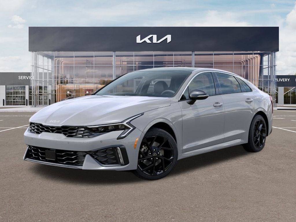 2026 Kia K5 GT-Line in Wolf Gray — front three-quarter view
