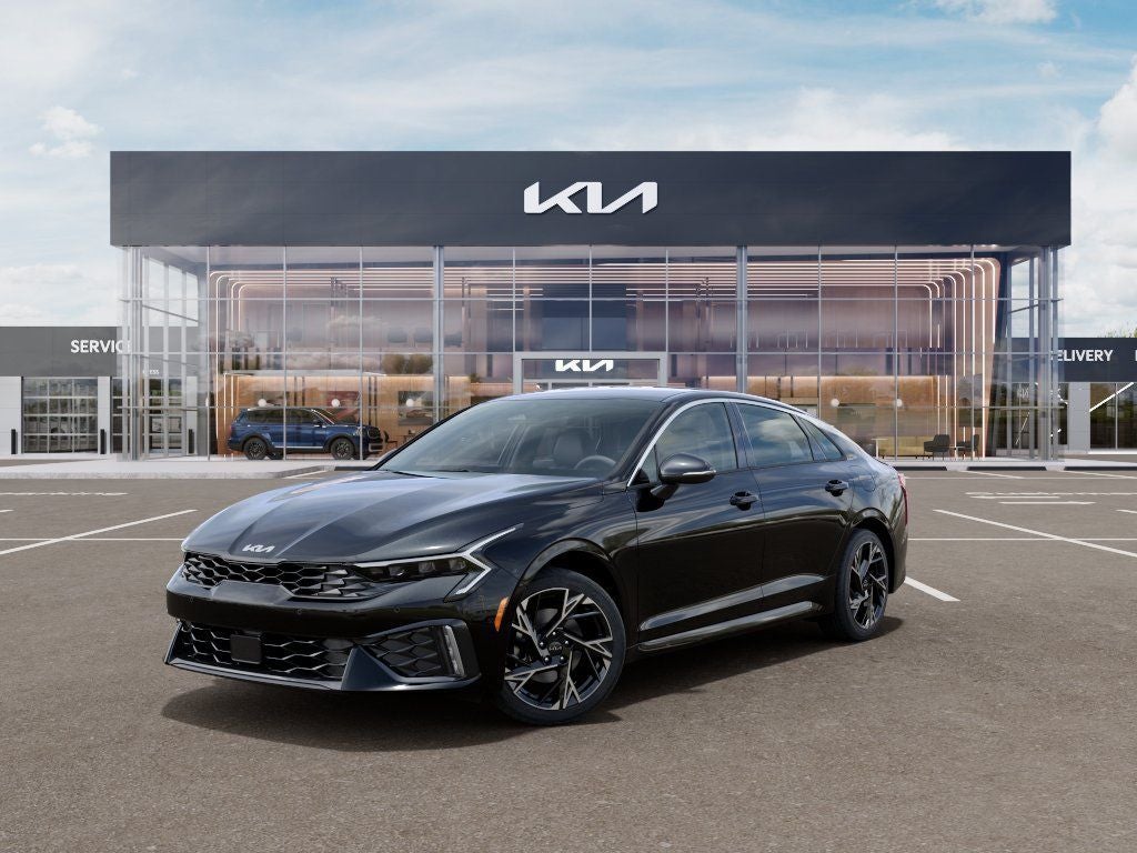 2026 Kia K5 GT-Line in Aurora Black Pearl — front three-quarter view