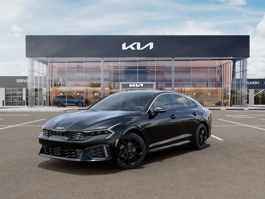 2026 Kia K5 GT-Line in Aurora Black Pearl — front three-quarter view