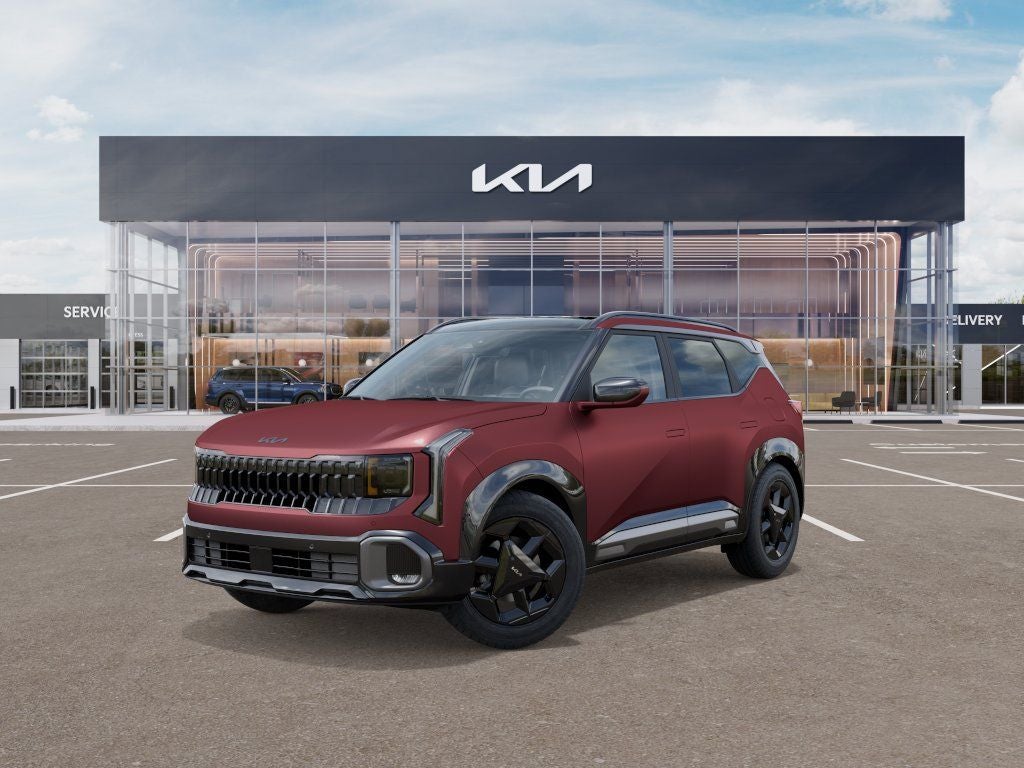 2027 Kia Seltos X-Line in Magma Red Matte — front three-quarter view