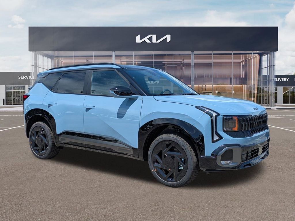 2027 Kia Seltos X-Line in Frost Blue — front three-quarter view