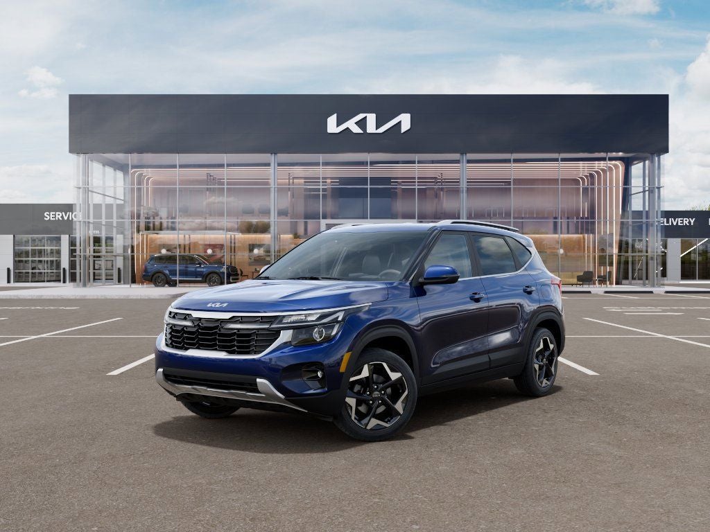 2026 Kia Seltos EX in Dark Ocean Blue — front three-quarter view