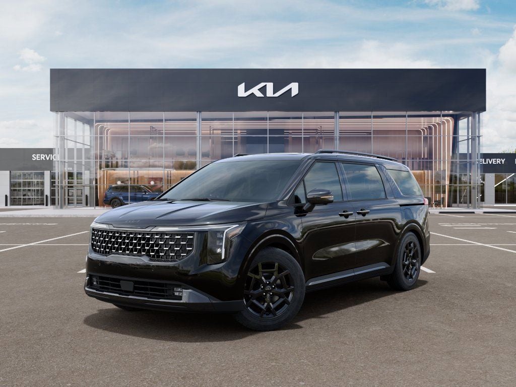 2026 Kia Carnival Hybrid SX in Aurora Black Pearl — front three-quarter view