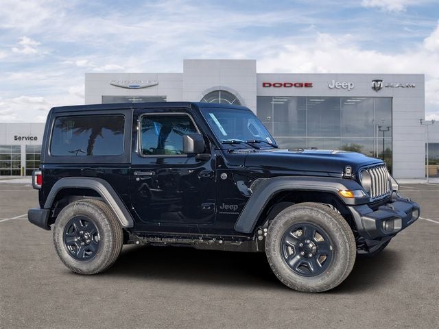 2026 Jeep Wrangler WRANGLER 2-DOOR SPORT in Black Clear-Coat Exterior Paint — front three-quarter view