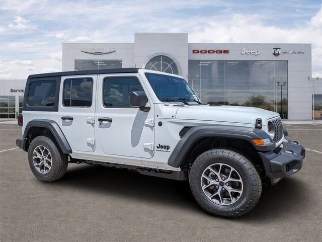 2026 Jeep Wrangler WRANGLER 4-DOOR SPORT S in Bright White Clear-Coat Exterior Paint — front three-quarter view