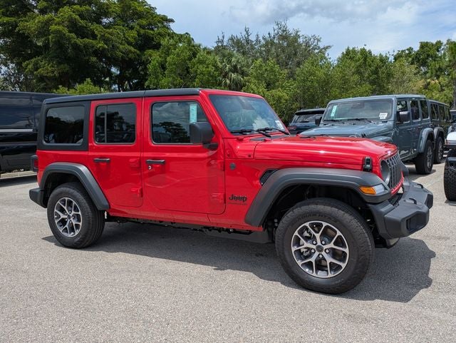 2026 Jeep Wrangler WRANGLER 4-DOOR SPORT S in Firecracker Red Clear-Coat Exterior Paint — front three-quarter view