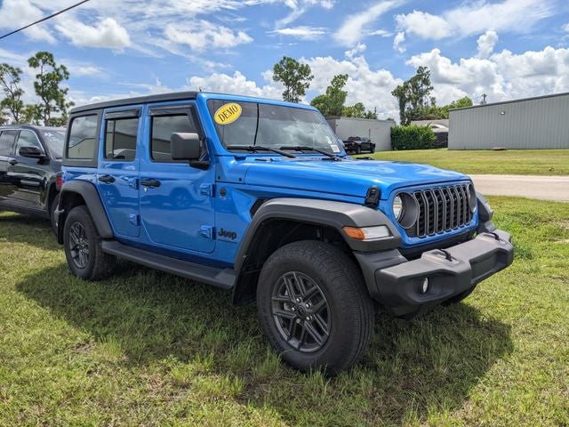 2025 Jeep Wrangler Sport S in Hydro Blue Pearl Coat — front three-quarter view
