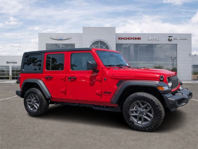 2026 Jeep Wrangler Sport S in Firecracker Red Clearcoat — front three-quarter view