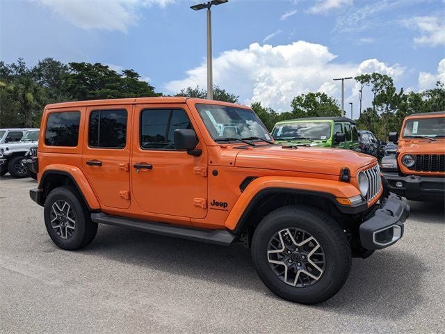 2025 Jeep Wrangler Sahara in Joose — front three-quarter view