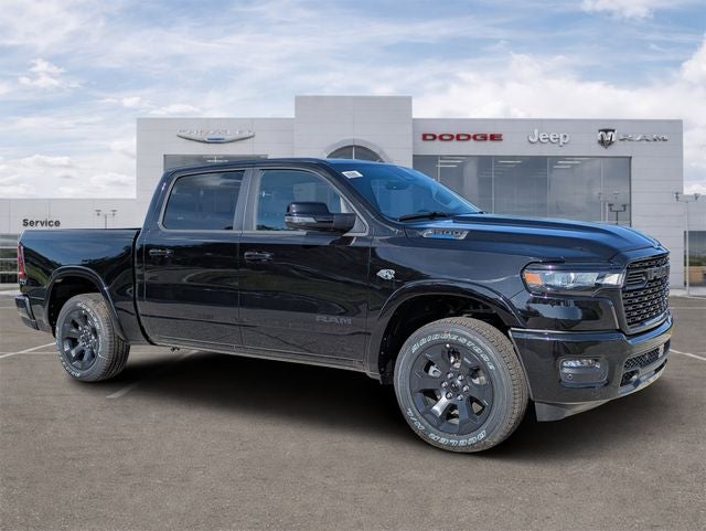 2026 RAM Ram 1500 RAM 1500 BIG HORN CREW CAB 4X4 5'7' BOX in Diamond Black Crystal Pearl-Coat Exterior Paint — front three-quarter view