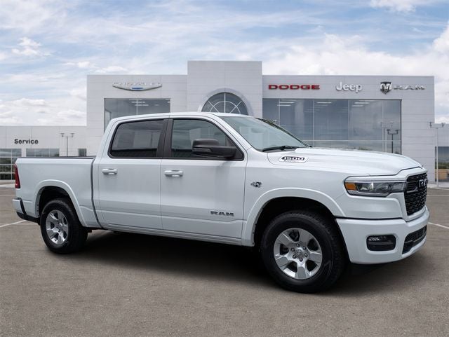 2026 RAM 1500 Big Horn Crew Cab 4x4 5'7' Box in Bright White Clearcoat — front three-quarter view
