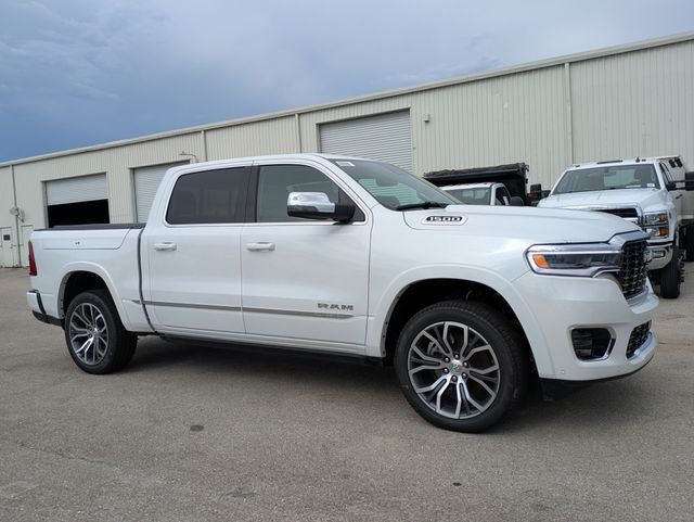 2026 RAM Ram 1500 RAM 1500 TUNGSTEN CREW CAB 4X4 in Ivory White Tri-Coat Pearl-Coat Exterior Paint — front three-quarter view