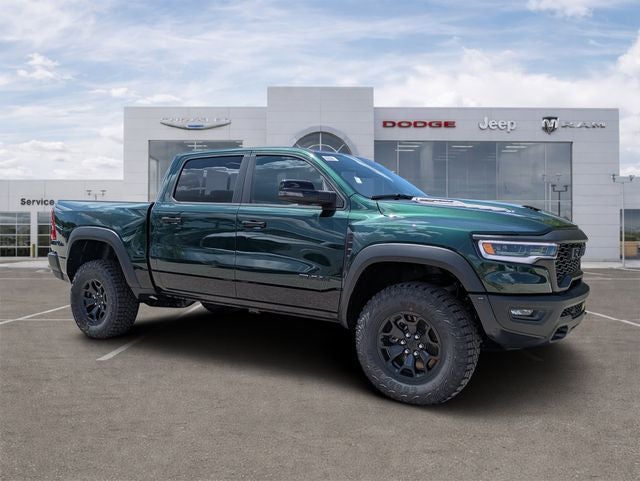 2026 RAM Ram 1500 RAM 1500 RHO CREW CAB 4X4 5'7' BOX in Serrano-Green Metallic Exterior Paint — front three-quarter view