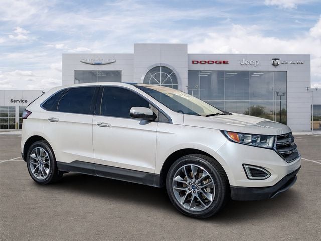 2018 Ford Edge Titanium in White Platinum Metallic Tri-Coat — front three-quarter view