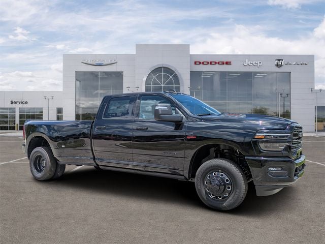 2026 RAM Ram 3500 RAM 3500 LARAMIE CREW CAB 4X4 8' BOX in Diamond Black Crystal Pearl-Coat Exterior Paint — front three-quarter view